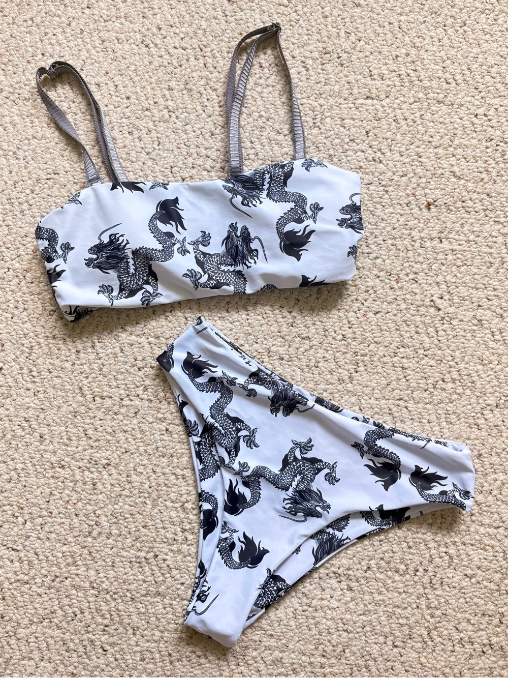 White Dragon Print Two‑Piece Bikini Set